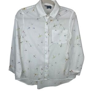 Milk & Honey button down cotton shirt with dragonfly print insects S 3/4 sleeve